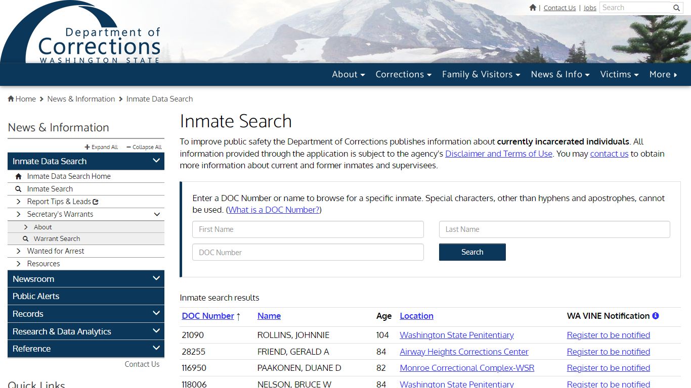 Inmate Search | Washington State Department of Corrections